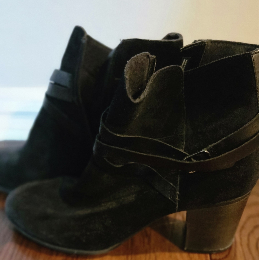 Clarks Black Heeled Boots with Suede Finish
